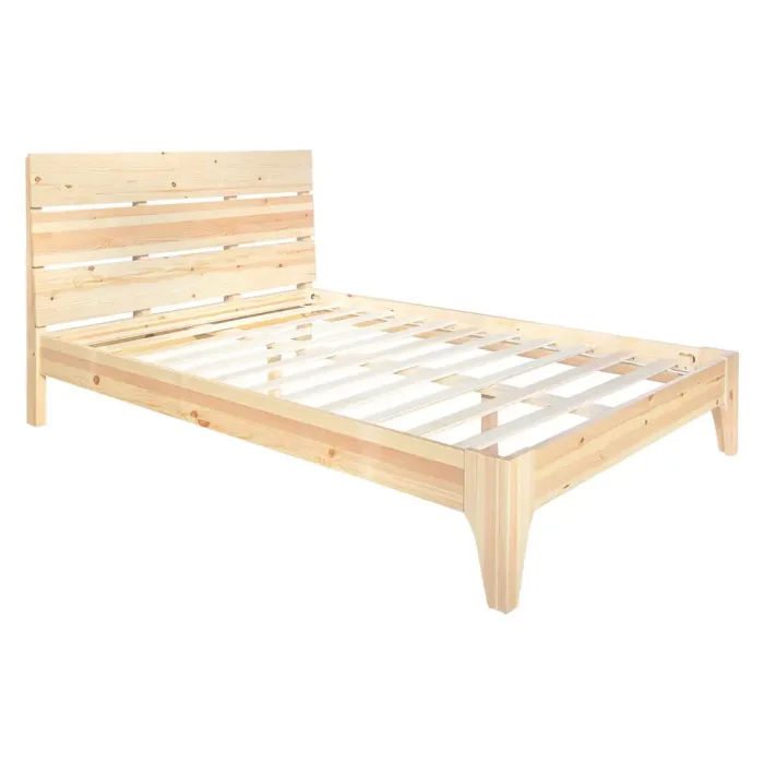 Massivholzbett mit sichtbarer Holzmaserung 140x200 – Doppelbett mit hohem Kopfteil – Farbe: Natur