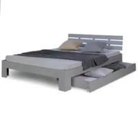 Massivholzbett 140×200 – Doppelbett mit Rückenlehne und Schublade – Farbe: Grau