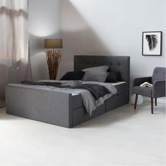 Polsterbett 140x200 - Doppelbett mit vier Bettkästen - Farbe: Grau