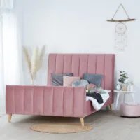 Polsterbett 140x200 - Doppelbett mit hohem Kopf- und Fußteil - Farbe: Rosa