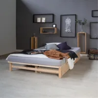 Massivholz Doppelbett 140×200 – Palettenbett mit zwei Bettkästen – Farbe: Natur