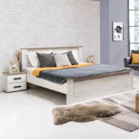 Vintage Shabby Chic - Doppelbett 160x200 mit hohem Kopfteil - Farbe: Weiß mit Grau