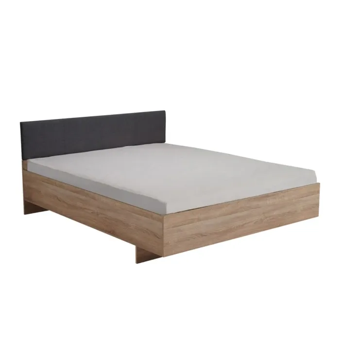 Doppelbett 160x200 - Futonbett mit hohem Polster-Kopfteil - Farbe: Natur mit Grau