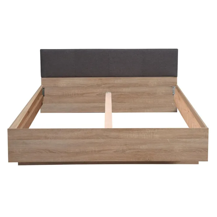 Doppelbett 160x200 - Futonbett mit hohem Polster-Kopfteil - Farbe: Natur mit Grau