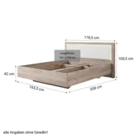 Doppelbett 160x200 - Futonbett mit hohem Kunstleder-Kopfteil - Farbe: Natur mit Weiß