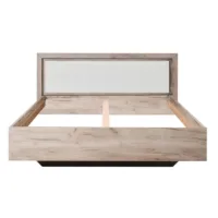 Doppelbett 160x200 - Futonbett mit hohem Kunstleder-Kopfteil - Farbe: Natur mit Weiß