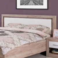 Doppelbett 160x200 - Futonbett mit hohem Kunstleder-Kopfteil - Farbe: Natur mit Weiß
