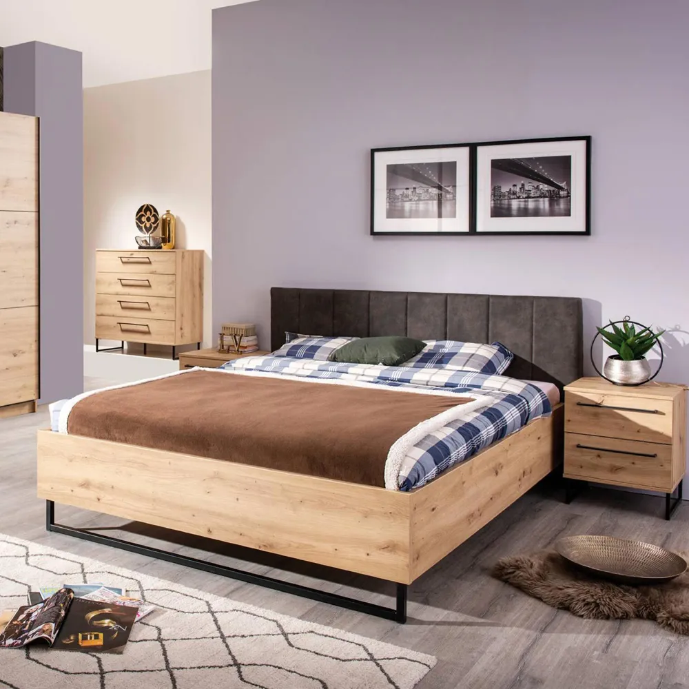Industrial Design Bett 160x200 - Doppelbett mit hohem Kopfteil - Farbe: Natur mit Grau