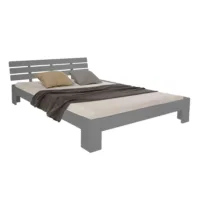 Massivholzbett 180×200 – Doppelbett mit Rückenlehne – Farbe: Grau