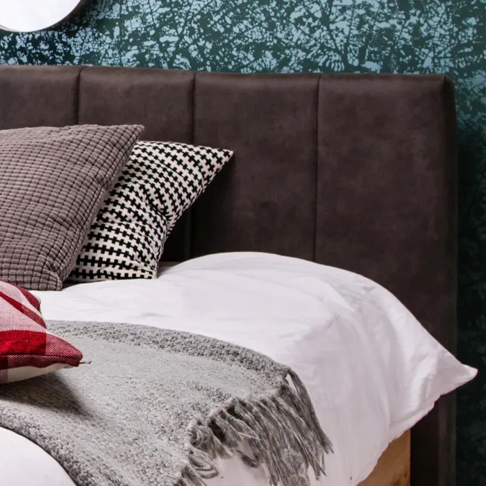 Industrial Design Bett 180x200 - Doppelbett mit hohem Kopfteil - Farbe: Natur mit Grau
