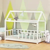 Hausbett 80x160 - Kinderbett mit Rausfallschutz - Farbe: Weiß