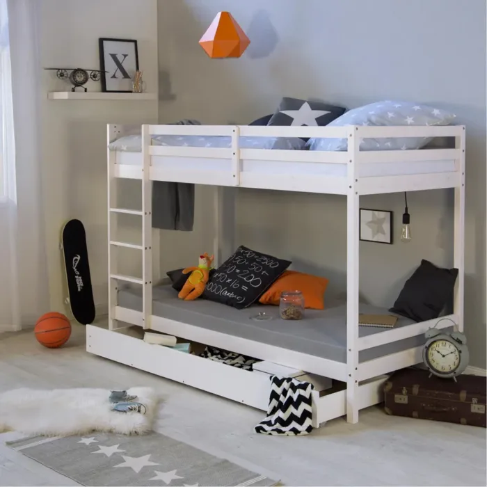 Etagenbett 90x200 - Kinderbett mit 2 Schlafplätzen - Farbe: Weiß