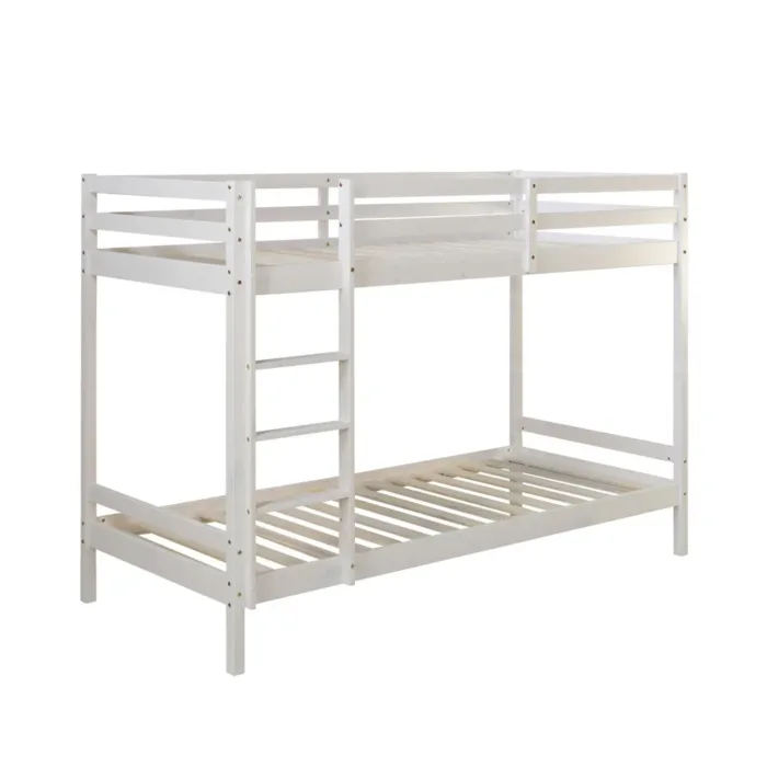 Etagenbett 90x200 mit Leiter und optional Bettkasten - Kinderbett mit zwei Schlafplätzen - Farbe: Weiß