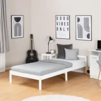 Massivholzbett 90x200 - Einzelbett mit Kopfteil - Farbe: Weiß