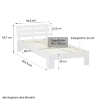 Massivholzbett 90×200 – Einzelbett mit Rückenlehne – Farbe: Weiß