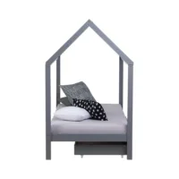 Hausbett 90x200 - Kinder- und Jugendbett mit zwei Bettkästen - Farbe: Grau
