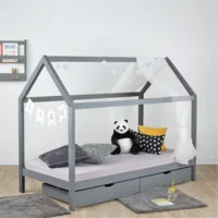 Hausbett 90x200 - Kinderbett mit Bettkästen - Farbe: Grau