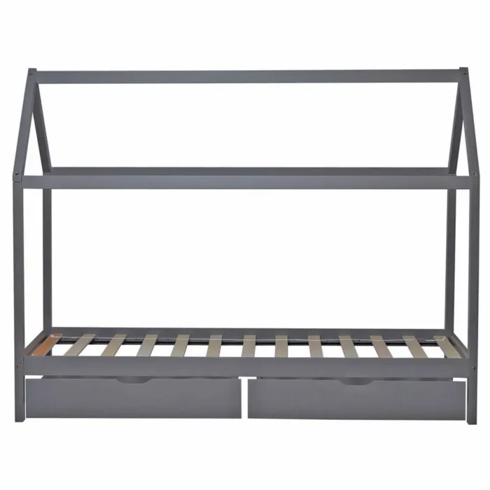 Hausbett 90x200 - Kinder- und Jugendbett mit zwei Bettkästen - Farbe: Grau