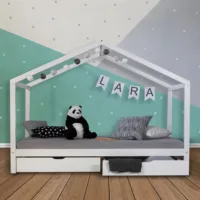 Hausbett 90x200 - Kinderbett mit Bettkästen - Farbe: Weiß