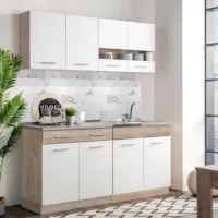Küchenmodule 80 cm Breite - Oberschrank und Unterschrank mit Arbeitsplatte - Farbe: Natur-Weiß