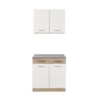 Küchenmodule 80 cm Breite - Oberschrank und Unterschrank mit Arbeitsplatte - Farbe: Natur-Weiß