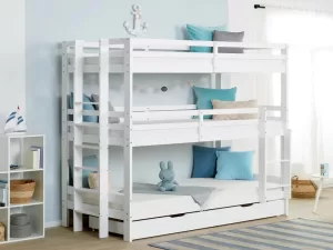 Etagenbett mit Bettschublade - 3x 90x200 - Kinderbett mit drei Schlafplätzen - Farbe: Weiß