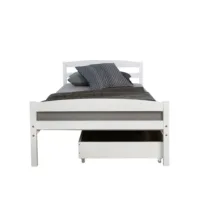 Massivholzbett 90x200 – Einzelbett mit Bettkasten und Kopfteil – Farbe: Weiß