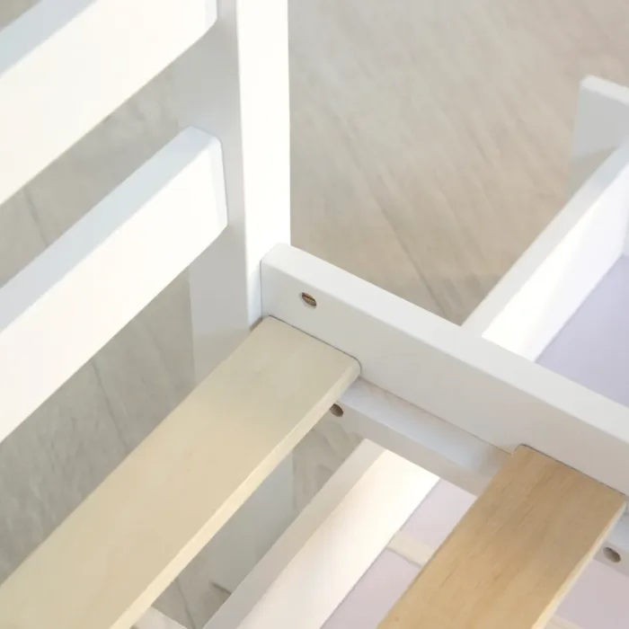 Massivholzbett 90x200 – Einzelbett mit Bettkasten und Kopfteil – Farbe: Weiß