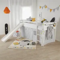Kinderbett 90x200 - Hochbett mit Rutsche und Leiter - Farbe: Weiß