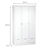 Kleiderschrank 120 cm Breite - Großer Schrank für Textilien – Farbe: Weiß