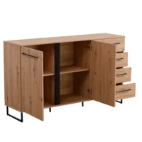 Anrichte 159 cm Breite Industrial Style - Kommode mit vier Schubladen und Türen – Farbe: Natur Schwarz