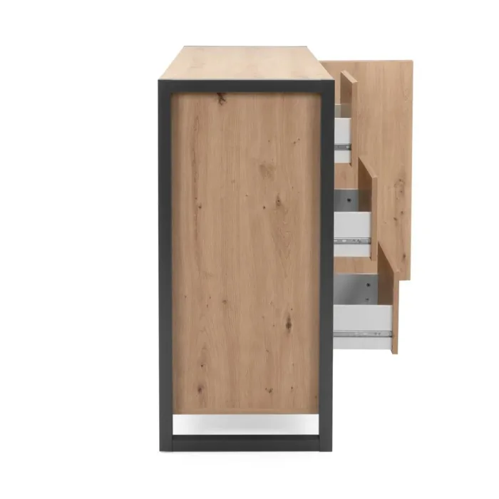 Anrichte 120 cm Breite - Kommode Industrial Stil mit drei Schubladen und Türen – Farbe: Natur Anthrazit
