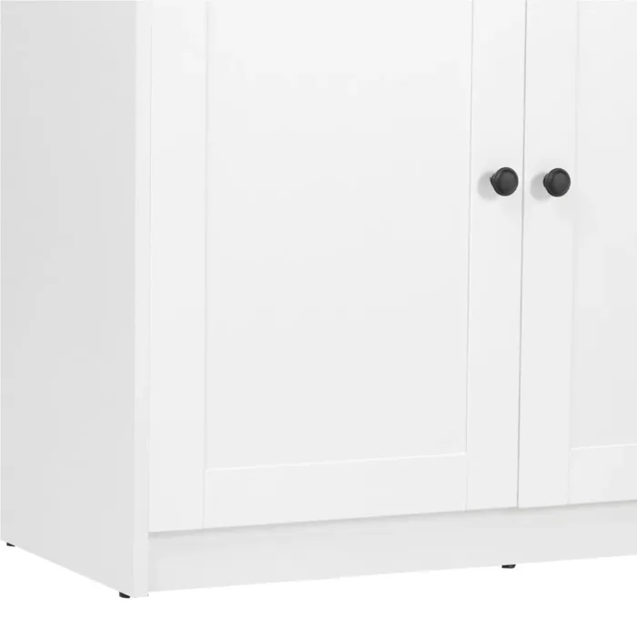 Anrichte 123 cm Breite - Kommode mit runden Griffen und heller Oberflächenplatte – Farbe: Weiß Natur