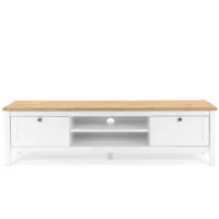 TV Schrank 160 cm Breite - Lowboard mit Ablagen und zwei Schubladen – Farbe: Weiß Natur