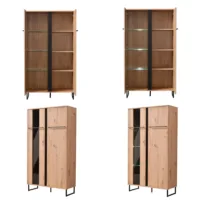 Wohnwand im Set 4-teilig 392 cm Breite - Schrankwand im Industrial Style – Farbe: Natur Schwarz
