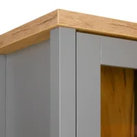 Vitrine 55 cm Breite - Grafitgrauer hoher Glasschrank mit heller Oberflächenplatte – Farbe: Grau Natur