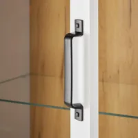 Hochschrank 64 cm Breite - Vitrine mit Schranktür aus Glas und heller Oberflächenplatte – Farbe: Weiß Natur