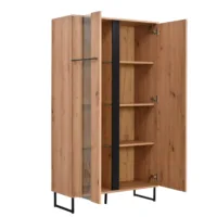Vitrine 85 cm Breite Industrial Style - Hochschrank mit Glaselement und zwei Türen – Farbe: Natur Schwarz