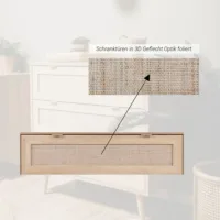 Kommode 80 cm Breite - Anrichte Boho Style mit drei Schubkästen und Holzbeinen - Farbe: Braun Natur