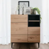 Anrichte Industrial 80 cm Breite - Kommode mit zwei Schranktüren und schwarzem Fach - Farbe: Natur Schwarz
