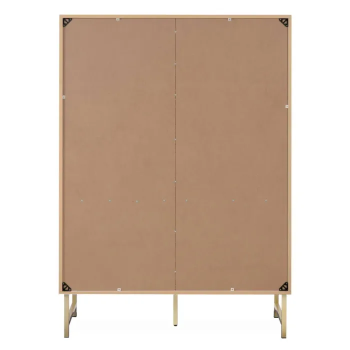 Hochschrank 100 cm Breite - Highboard in Wellenoptik mit Metallfüßen und Schranktüren - Farbe: Weiß Gold