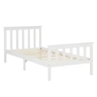 Massivholzbett 90x200 - Einzelbett mit hohem Kopf- und Fußteil - Farbe: Weiß