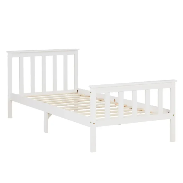 Massivholzbett 90x200 - Einzelbett mit hohem Kopf- und Fußteil - Farbe: Weiß