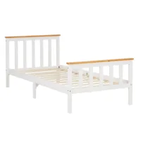 Massivholzbett 90x200 - Einzelbett mit hohem Kopf- und Fußteil - Farbe: Weiß-Natur