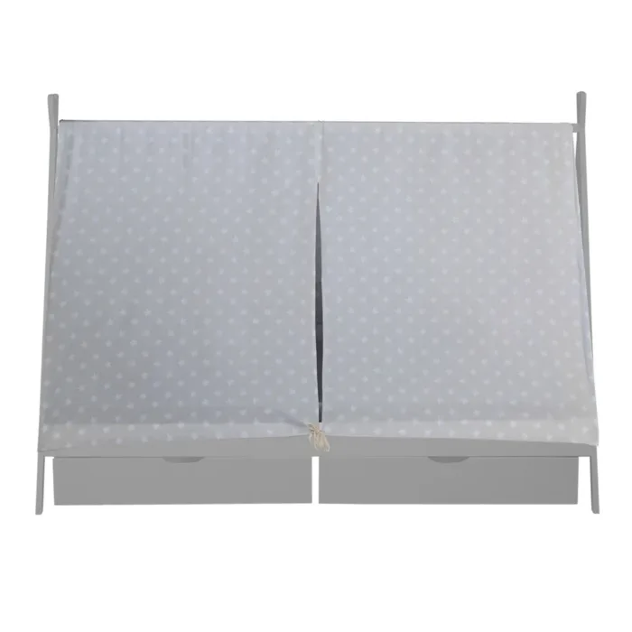 Tipi 90x200 cm – Zeltbett für Kinder mit zwei Schubladen – Farbe: Grau Weiß