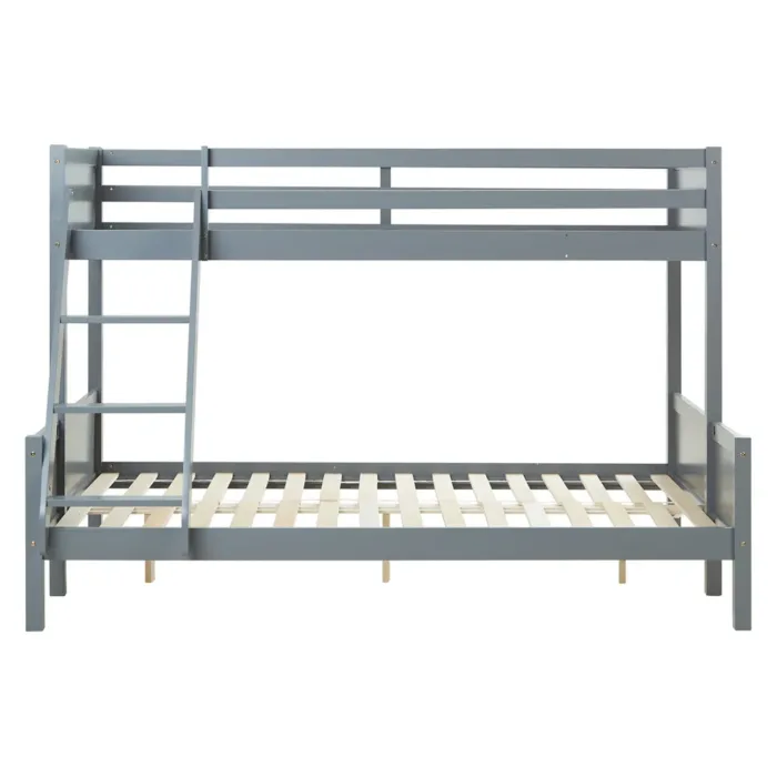 Etagenbett mit zwei Liegeflächen - 90x200 und 140x200 - Doppelstockbett aus Vollholz - Farbe: Grau