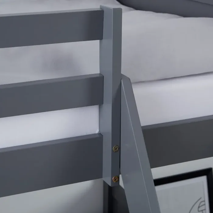 Etagenbett mit zwei Liegeflächen - 90x200 und 140x200 - Doppelstockbett aus Vollholz - Farbe: Grau