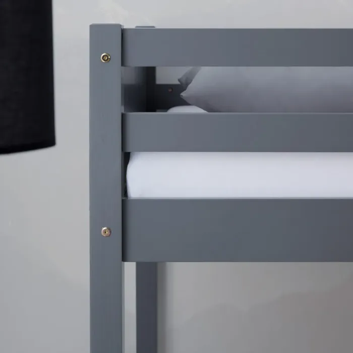 Etagenbett mit zwei Liegeflächen - 90x200 und 140x200 - Doppelstockbett aus Vollholz - Farbe: Grau