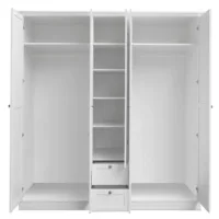Großer Kleiderschrank 187 cm Breite Weiß 5 Türen - Landhausstil für Ordnung im Schlafzimmer