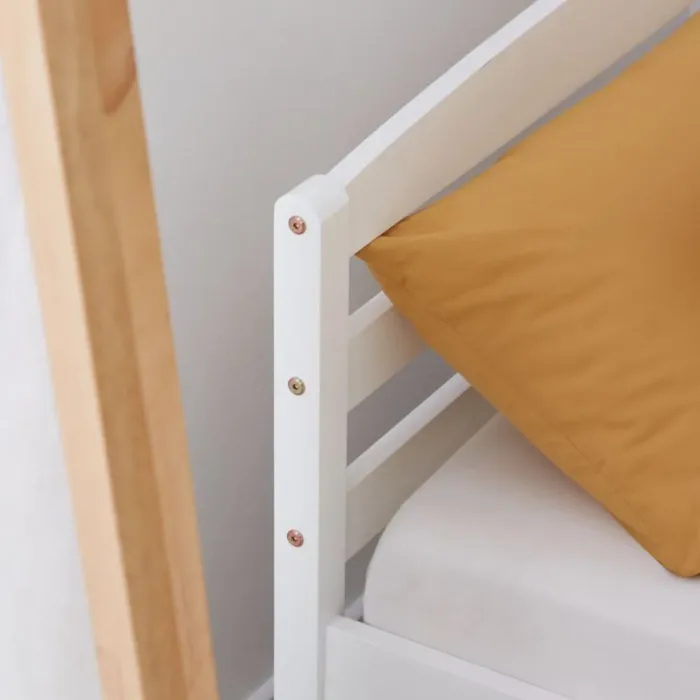 Massivholzbett 90x200 – Einzelbett mit Bettkasten und Kopfteil – Farbe: Weiß
